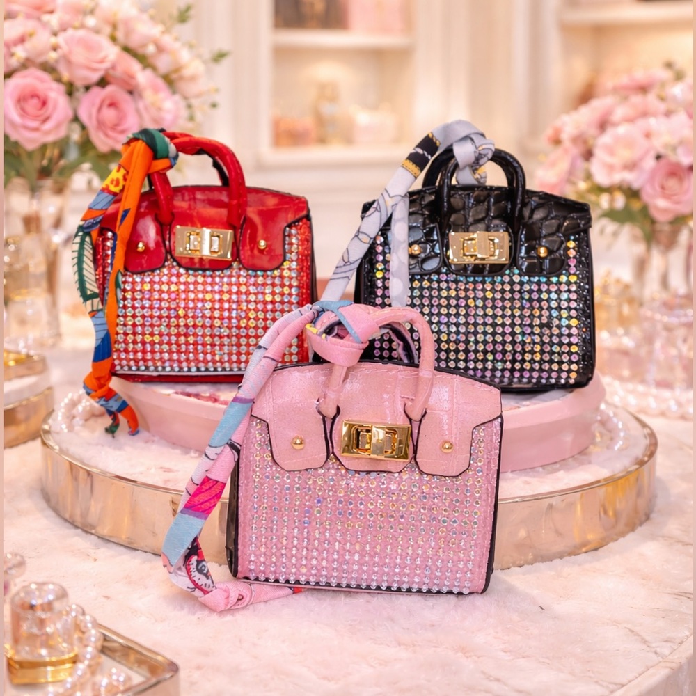 Glamorous Rhinestone Mini Handbag Bag Charms- Red, Pink, Black ❤️🩷🖤